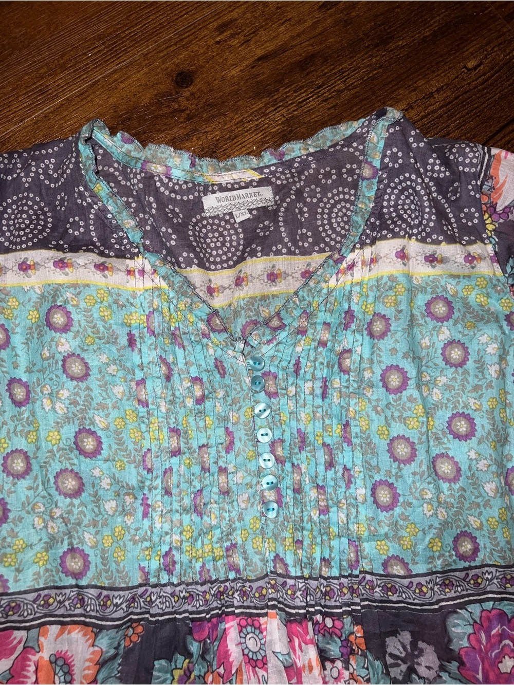 World Market Boho Chic Colorful Panel Sheer Peasant Flowy Tunic Size L/XL - Picture 7 of 9